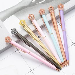 50Pcs/Lot Lovely Crown Metal Ballpoint Pen Ring Wedding Office Gift Roller Ball Pens Free Custom Logo Business