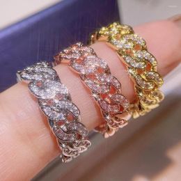 Cluster Rings Fashion 3 Colour Eternity Band Ring For Women Chain Geometric Christmas Halloween Gift Jewellery Wedding Bridal