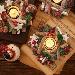 Candle Holders Christmas Pine Cone Wreath Wood Glam Nordic Container Pillar Bougeoir En Verre Party Decoration WK