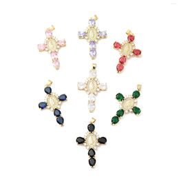 Pendant Necklaces Pandahall 5Pcs Random Mixed Colour Cross Rack Plating Brass Micro Pave CZ Cubic Zirconia Pendants Charms For Jewellery Making