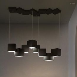 Chandeliers Led Art Chandelier Pendant Lamp Light Modern Black White Cube Lighting Living Dining Decor Restaurant Hanging Fixtures