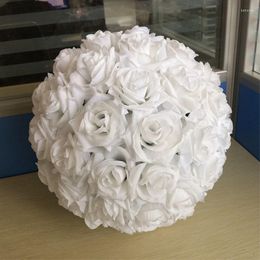 Decorative Flowers 12" 30cm Dia Elegant Milk White Artificial Silk Crimping Rose Flower Ball Kissing Balls For Wedding Party Decoration