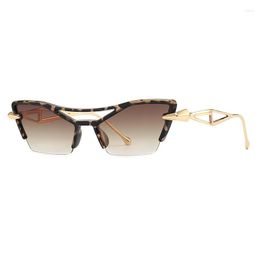 Sunglasses Vintage Cat Eye Women Fashion Designer Small Frame Sun Glasses Trendy Metal Punk Half Eyeglasses