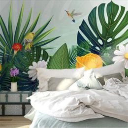 Wallpapers Bacal Custom 3D Large Mural Wallpaper Mediaeval Hand-painted Tropical Forest Leaf Colour Parrot Background Wall Painting