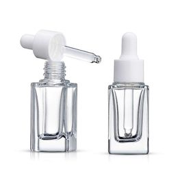 Clear Square Glass Dropper Bottle Essential Oil Perfume Bottle 15ml with White/Black/Gold/Silver Cap Ekvoe