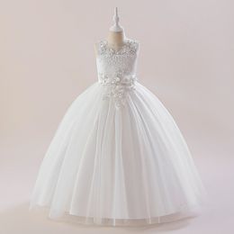 Girl's Dresses Summer White Flower Tulle Girls Dress Evening Princess Lace Wedding First Communion Kids Party Dresses for Girls Bridemaids Gown 230609