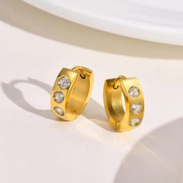 Hoop Earrings Trendy Shiny White CZ Stone Huggie Earring For Women Girls Gold Colour Stainless Steel Bling Cubic Zirconia Charm