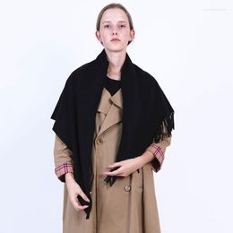Scarves European Pure Fringed Triangular Scarf Imitating Cashmere Lady's Shawl In 2023 Winter Women's Warm Dual-purpose