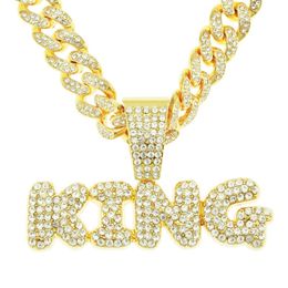 Men Hip Hop Crystal KING Pendant Necklaces With Iced Out Bling Cuban Chain Necklace Fashion Charm Jewellery