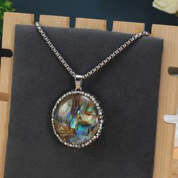 Pendant Necklaces Natural Stone Necklace Round Abalone Shell Link Chain Healing Crystals Charms For Women