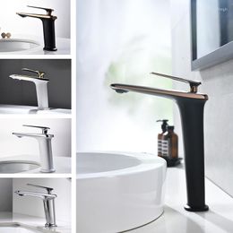 Bathroom Sink Faucets Solid Brass Basin Faucet Single Handle Chrome Black White Wash Tap Deck Mounted Tall Lavatory Mixer