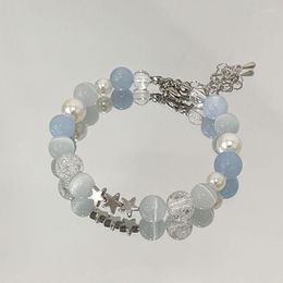 Strand Trendy Reflective Blue Beads Star Pentagram Bracelet For Women Sweet Romantic Aesthetic Accessories Korean Fashion Jewellery