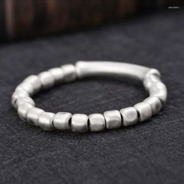 Strand FoYuan Silver Colour Vintage Beaded Bracelet For Men's Fashion Small Design Handwoven Handrope