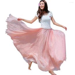 Skirts Women High Waist Elastic Chiffon Bohemia Pink Summer Maxi Beach Plus Size Female Elegant Chic Jupe Longue In Stock