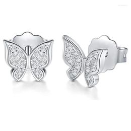 Stud Earrings Huitan Silver Colour Butterfly Ear Piercing With CZ Stone Simple Stylish Women's Accessories Versatile Girls Jewellery