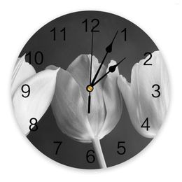 Wall Clocks Tulip Flower Black And White Home Decor Modern Kitchen Room Bedroom Living Clock