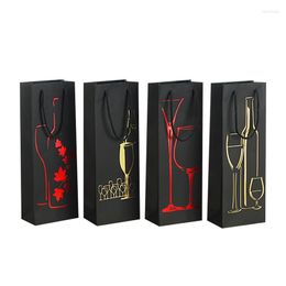 Storage Bags Black Gilding Printing Single Red Wine Handbag Thickening Paper Jam Gift Packing Bag Double Branch Portable