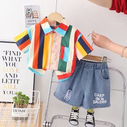 Toddler Baby Boys Clothes Set New Summer Cute Cartoon Fashion Children Colour Stripe Shirt+Shorts Kids Tracksuits