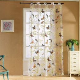 Curtain Butterfly Printing Light Permeable Balcony Living Room And Window Screen Floral Sheers For