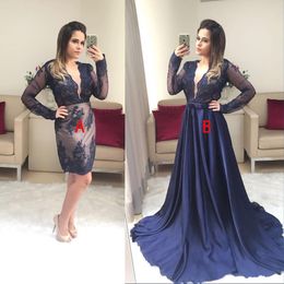 2023 Unique Navy Detachable Train Mother of the Bride Groom Dresses Deep V neck Lace Sequins Long Sleeves Evening Formal Dress Gowns new