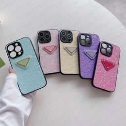 Beauty Colour Designer Phone Case for iPhone 14 13 12 11 Pro Max Bling Glitter Mobile Phones Cover Full Protection Back Triangle Letter Shell