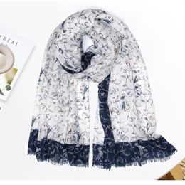 women viscose humming bird print fringe scarves and shawls long beach small flower wrap hijab 18090cm 258z