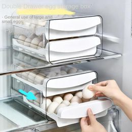 Storage Bottles Refrigerator Egg Box Double Layer Drawer Type Household Kitchen Food Stackable Bins Clear Plastic Holder