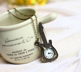 Bronze Guitar Vintage Pocket Watch Necklace Watch/Sweater Chain Watch Wall Watch/Cartoon Watch Student Table