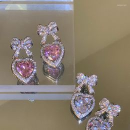 Hoop Earrings Crystal Bowknot Heart Drop Dangle Y2k Cool Girl Kpop Zircon Earring Trendy Preppy Jewellery Gifts