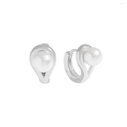 Hoop Earrings 925 Sterling Silver Small Luxury Design Versatile Streamlined Pearl Premium Texture Earstuds Female