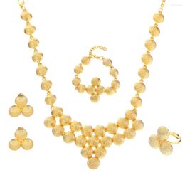 Necklace Earrings Set Gold Colour African Luxury For Women Saudi Chokers Necklaces Bracelet Ring 4Pcs Wedding Jewellery