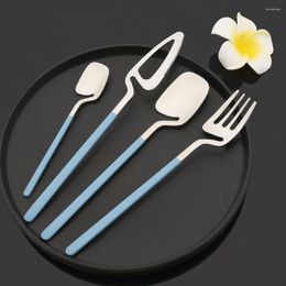 Dinnerware Sets 4Pcs Blue Silver 18/10 Stainless Steel Cutlery Set Kitchen Silverware Knife Fork Spoon Flatware Tableware