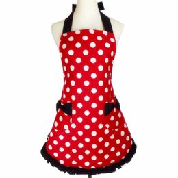 Lovely Retro Adjustable Red Polka Dot Aprons for Women Girls Cute Funny Apron Bowknot 2 Pockets 1224475