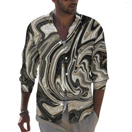 Men's Casual Shirts Black White Marble Shirt Swirl Modern Print Autumn Stylish Design Blouses Long Sleeve Fashion Oversized Clothing