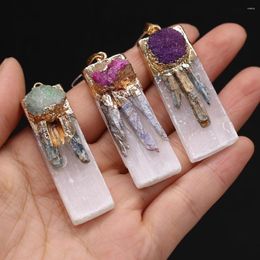 Pendant Necklaces Natural White Shell Rectangle Plating Gold Agates Druzys Charms For Making DIY Necklace Accessories 17x50mm