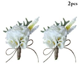 Decorative Flowers 2pcs Boutonnieres Silk White Wedding Corsages And Groom Flower Marriage Prom Brooch Pins