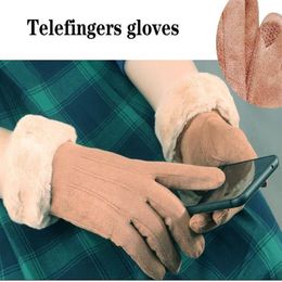 Five Fingers Gloves 4 Color Women Warm Solid Wrist Full Finger Fashion Winter Ladies Fleece Plush249W