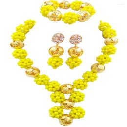 Necklace Earrings Set Opaque Yellow African Beads Jewellery Crystal Ball Beaded Sets Wedding Accessories Party Gifts 1SJQ06