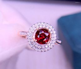 Cluster Rings E421 Fine Jewellery Pure 18K Gold Natural Red Tourmaline 1ct Gemstones Diamonds Gift Female For Women Ring