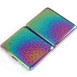 Smoking Gradient Colorful Rainbow Cigarette Stash Case Herb Tobacco Preroll Rolling Roller Cigar Storage Box Portable Metal Clips Holder Pocket Container
