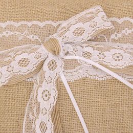 Jewellery Pouches Lace Bowknot Burlap Hessian Ring Bearer Pillow Cushion Rustic Wedding Party