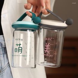 Water Bottles Cartoon Glass Simple Japanese Lovely Lovers Bottle With Lid And Strap Portable Heat Resistant Graduated Coffee Cup