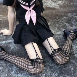 Women Socks Harajuku Japanese Hollow Out Fishnet Stockings Tights Fashion Black Gothic Body Garter Over Knee Sheer Pantyhose