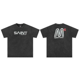 4kcv New Style T-shirts for Men and Women Fashion Designer Saint Michael Letter Print Washed Old High Street Vintage Loose Casual Short Sleeve