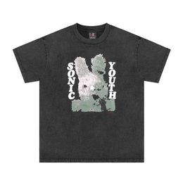 Iv7i New Style T-shirts for Men and Women Fashion Designer Saint Michael Rock Rabbit Washed Old Short Sleeve Vintage High Street Loose Round Neck