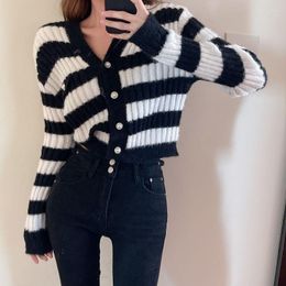 Maglieria da donna MEXZT Maglione cardigan lavorato a maglia a righe dolci da donna Moda Harajuku Slim manica lunga con cappuccio Top corto Autunno coreano Y2k