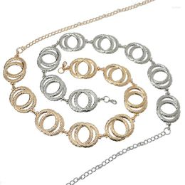 Belts Women's Metal Double Ring Waist Chain Fashion Gold Belt Women Round Silver Female Jeans Dress Waistband