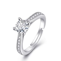 Adjustable Silver Heart Zircon Women Solitaire Ring Luxury Fine Jewellery Offers Trends Geometric Ring Wedding Popular Jewellery Gift