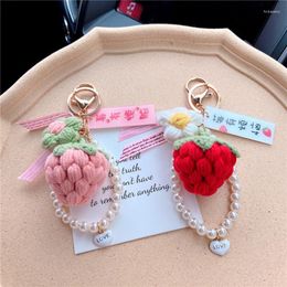 Keychains Lanyards Keychains Creative Braided Strawberry Peach Persimmon Flowers Pendant Women Bag Accessory