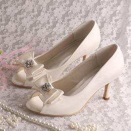 Dress Shoes Wedopus Selling Open Toe Bridesmaid Ivory Satin Ladies Bow Pumps